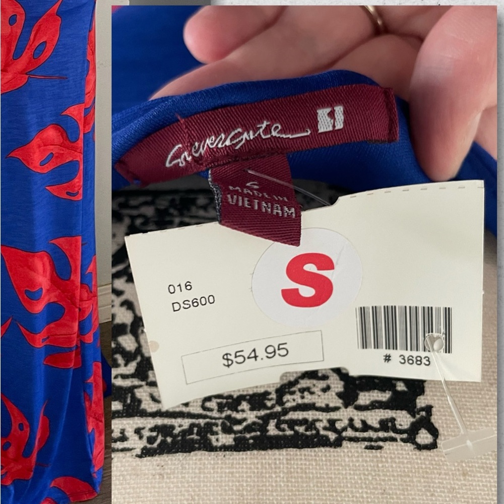 Forever Gate Blue & Red Tropical Monstera Leaf Print Maxi Dress-Size Small-NWT - Picture 4 of 4